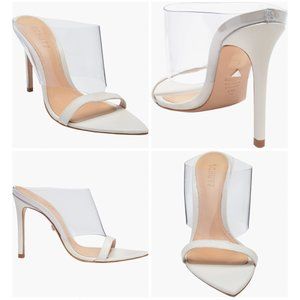 SCHUTZ X Adriana Lima Naked Mule | White Heels withTransparent Cuff | Limited Ed